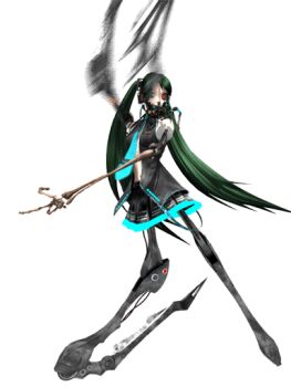 3d animated animated_gif bone breasts calne_ca_(deino) cleavage cyborg deino_(deino3330) green_hair heterochromia simple_background twintails