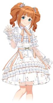 1girl belt blue_eyes dress floral_print idolmaster idolmaster_shiny_colors idolmaster_shiny_colors_song_for_prism neck_ribbon official_art orange_hair ribbon see-through_clothes smile solo takatsuki_yayoi transparent_background twintails
