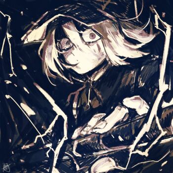 Rule 34 | 1girl, baseball cap, closed mouth, collared shirt, don quixote (project moon), fingerless gloves, gloves, greyscale, hat, holding, holding weapon, jacket, limbus company, long sleeves, looking at viewer, monochrome, project moon, shirt, short hair, solo, surumenabe, upper body, weapon