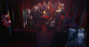 1other 6+boys 6+girls artist_request baseball_bat black_hair blonde_hair blue_eyes brown_hair bus_interior charon_(project_moon) closed_eyes closed_mouth collared_shirt dante_(limbus_company) don_quixote_(project_moon) dress_shirt everyone faust_(project_moon) green_eyes gregor_(project_moon) grey_hair grey_jacket grey_pants grey_vest heathcliff_(project_moon) highres hong_lu_(project_moon) ishmael_(project_moon) jacket lance limbus_company long_hair mephistopheles_(project_moon) meursault_(project_moon) multiple_boys multiple_girls necktie non-web_source object_head open_mouth orange_hair outis_(project_moon) pants parted_lips poker_chip polearm project_moon red_eyes red_necktie rodion_(project_moon) ryoshu_(project_moon) shirt short_hair sinclair_(project_moon) suit_jacket sword vellmori vergilius_(project_moon) very_long_hair very_short_hair vest waistcoat weapon white_hair white_shirt yi_sang_(project_moon)