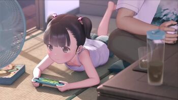 1boy 1girl age_difference animated bad_tag barefoot black_hair brown_eyes carrying carrying_person crying cum cum_in_pussy cumdrip custom_udon doggystyle flat_chest from_behind full_nelson hair_ornament hetero highres large_penis leg_grab legs legs_up loli looking_at_viewer original penis punid1234 sex sex_from_behind sound spread_legs tagme vaginal video