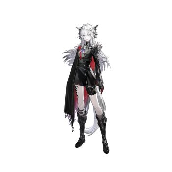 1girl animal_ears arknights blue_eyes full_body highres huanxiang_heitu lappland_(arknights) lappland_the_decadenza_(arknights) official_alternate_costume official_art simple_background solo standing tachi-e third-party_source transparent_background white_hair wolf_ears wolf_girl