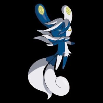 Rule 34 | aqua sclera, black background, blue fur, closed eyes, colored sclera, forked tail, gen 6 pokemon, glowing ears, hair between eyes, heterochromia, mega meowstic, mega pokemon, meowstic, nintendo, non-web source, official art, pokemon, pokemon (creature), pokemon focus, pokemon legends: z-a, split-color fur, tail, white fur, yellow sclera