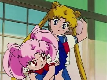 2girls animated anime_screenshot ass bad_id bad_twitter_id bishoujo_senshi_sailor_moon blonde_hair blush chibi_usa female_focus highres multiple_girls pink_hair sailor_chibi_moon sailor_moon school_uniform sound spanking tagme tsukino_usagi video