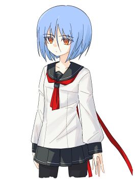 1girl ayane_ichijou black_pantyhose blue_hair expressionless highres orange_eyes pandemonic_planet_(wmzplanet) pantyhose school_uniform serafuku short_hair sketch skirt solo soukou_akki_muramasa