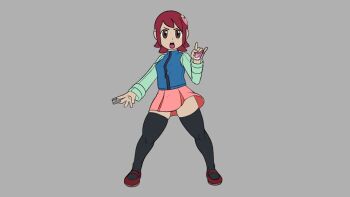 1girl animated animated_gif anythinggoes capcom flowing_skirt full_body loli looking_at_viewer mayl_sakurai_(mega_man) mega_man_battle_network panties pantyshot red_hair skirt solo standing striped_clothes striped_panties thighhighs underwear upskirt