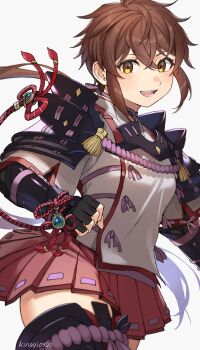 1girl brown_hair highres kinagi_(3307377) lora_(xenoblade) miniskirt simple_background skirt white_background xenoblade_chronicles_(series) xenoblade_chronicles_2 xenoblade_chronicles_2:_torna_-_the_golden_country yellow_eyes