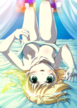 1girl bad_id bad_pixiv_id blonde_hair breasts chelinka female_focus final_fantasy final_fantasy_crystal_chronicles final_fantasy_crystal_chronicles:_ring_of_fates green_eyes indoors lying shuuko solo