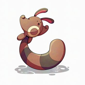 brown_fur full_body gen_2_pokemon mistray-art nintendo no_humans open_mouth pokemon pokemon_(creature) sentret signature simple_background solo tail two-tone_fur white_background