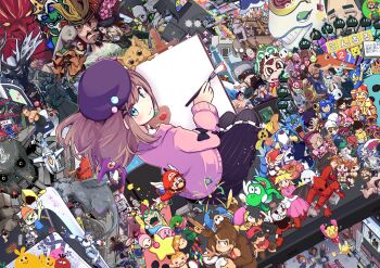 Rule 34 | 6+boys, 6+girls, absolutely everyone, absurdres, animal, arle nadja, bemani, beret, black bow, black leggings, black skirt, blonde hair, bloodborne, blue eyes, blue pikmin, bomb, bomberman, bongo drums, bonnie (fnaf), boo (mario), bow, bowser, brain age, castlevania (series), cat, character request, chica, cinderace, copyright request, crossover, cuphead, dance dance revolution, demon, demon's crest, demon wings, diddy kong, dixie kong, donkey kong, donkey kong (series), dr. kawashima, dr. wily (mega man), dress, drum, e. honda, everyone, explosive, facial hair, ferris wheel, fighting, final fight, five nights at freddy's, game console, ganbare goemon, gen 1 pokemon, gen 4 pokemon, gen 8 pokemon, gloves, goose (untitled goose game), gradius, green hat, gun, gyarados, hair ornament, hairclip, hammer, hat, helmet, highres, holding, holding gun, holding paint palette, holding paintbrush, holding sword, holding weapon, hollow knight, hunter (bloodborne), instrument, kanisawa yuuki, king dedede, kirby, kirby (series), kiryu kazuma, knight (hollow knight), koopa clown car, koopa troopa, leggings, link, long hair, looking back, luigi, makaimura, maplestory, mario, mario (series), mario kart, mega man (series), mega man x (series), mike haggar, mimic, mimic chest, minecraft, missile, monkey (rhythm tengoku), multiple boys, multiple crossover, multiple girls, mustache, nail (hollow knight), nemesis (resident evil), nights (character), nights into dreams, nijisanji, ninja gaiden, nintendo, nintendo switch, orange mushroom (maplestory), paint palette, paintbrush, parappa, parappa the rapper, pikmin (series), pink hair, playstation 5, pokemon, princess peach, purple hat, purple sweater, puyo (puyopuyo), puyopuyo, red arremer, red hat, red pikmin, resident evil, resident evil 3: nemesis, rhythm tengoku, rotom, rulue (puyopuyo), ryu hayabusa, ryuu ga gotoku (series), sega mega drive, shovel knight, shovel knight (character), shy guy, sir arthur (makaimura), skirt, smile, sonic (series), sonic the hedgehog, street fighter, striped leggings, sunglasses, super mario 64, suzuhara lulu, sweater, sword, the last guardian, the legend of zelda, the legend of zelda: a link to the past, timmy (animal crossing), tiny kong, tom nook (animal crossing), tommy (animal crossing), trico (character), untitled goose game, vic viper, vileplume, virtua fighter, virtual youtuber, weapon, wing cap, wing mario, winged hat, wings, x (mega man), yellow pikmin, yoshi, yuki akira