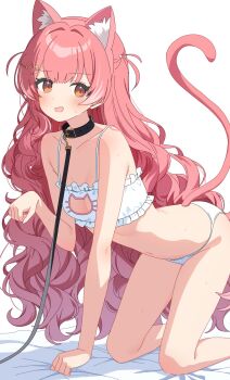 1girl :d all_fours animal_ears blush breasts cat_ears cat_girl cat_tail choker cleavage_cutout clothing_cutout cupid foulo_paints hair_ornament hairclip hairpin heart heart_hair_ornament heartsync highres kumu_cotton multicolored_hair navel open_mouth orange_eyes panties pawing pink_hair small_breasts smile solo stomach strap streaked_hair sweat tail two-tone_hair underwear virtual_youtuber white_hair white_panties