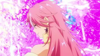 1girl animated arashiyama_kimie breasts green_eyes large_breasts long_hair marriagetoxin pink_hair smile tagme video