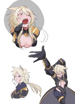 1girl absurdres animal_ears blonde_hair breasts cat_ears cat_girl cat_tail closed_mouth hair_between_eyes highres kage_no_jitsuryokusha_ni_naritakute! multiple_views open_mouth purple_eyes tagme tail zeta_(kage_no_jitsuryokusha_ni_naritakute!)
