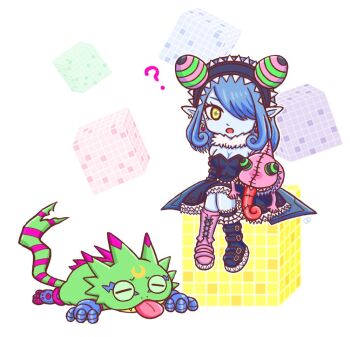 Rule 34 | appmon, chameleon, digimon, digimon universe: appli monsters, dress, gekkomon, long hair, maruchu3, mienumon, one eye covered, puppet, tiara