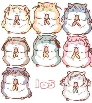 animal_focus animal_with_hair animalization anyoji_hime blue_eyes ceras_yanagida_lilienfeld commentary eating flower flower_knot green_eyes green_ribbon hair_flower hair_ornament hair_ribbon hamster hinoshita_kaho holding kachimachi_kosuzu katsuragi_izumi link!_like!_love_live! love_live! momose_ginko multi-tied_hair murano_sayaka no_humans osawa_rurino pink_ribbon ponytail rabbit_hair_ornament ribbon seed shinanoya_(satanicad) simple_background sunflower_seed triangle_hair_ornament twintails two_side_up virtual_youtuber white_background white_flower