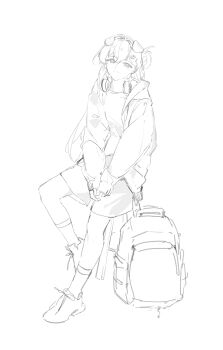 Rule 34 | 1girl, alternate costume, animal ears, backpack, bag, chinese commentary, closed mouth, coloki, commentary request, dog ears, earrings, fake animal ears, hair ornament, headphones, headphones around neck, highres, jacket, jewelry, looking at viewer, lynae (wuthering waves), shirt, shoes, shorts, simple background, skull hair ornament, smile, socks, solo, star (symbol), star earrings, white background, wuthering waves