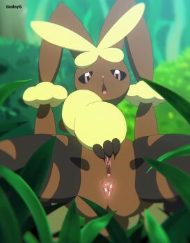 1girl animal_nose animated anime_coloring anus artist_name black_sclera blurry blurry_background blurry_foreground body_fur brown_fur censored clitoral_stimulation colored_sclera day felipe_godoy female_focus female_masturbation forest furry furry_female gen_4_pokemon grass green_background half-closed_eyes leaning_back long_ears looping_animation lopunny masturbation mega_lopunny mega_pokemon mosaic_censoring nature nintendo open_mouth outdoors pink_eyes pokemon pokemon_(creature) pussy rabbit_ears rabbit_girl rabbit_tail short_tail solo sound spread_legs squatting tagme tail thick_thighs thighs two-tone_fur video voice_actor watermark yellow_fur