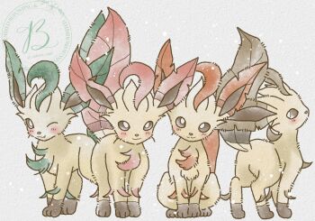 Rule 34 | alternate color, alternate shiny pokemon, animal focus, baya (sakura mint), blush, brown eyes, closed mouth, commentary request, gen 4 pokemon, leaf, leafeon, looking at viewer, nintendo, no humans, one eye closed, pokemon, pokemon (creature), pokemon focus, simple background, smile