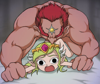 1boy 1girl artist_request blonde_hair blurry blurry_background completely_nude dark-skinned_male dark_skin defeat forced ganondorf held_down helpless hetero holding_another's_arm loli muscular muscular_male nintendo nude pointy_ears princess princess_zelda rape red_hair restrained screaming sex sex_from_behind size_difference the_legend_of_zelda the_legend_of_zelda:_ocarina_of_time the_legend_of_zelda:_the_wind_waker tiara toon_zelda wide-eyed