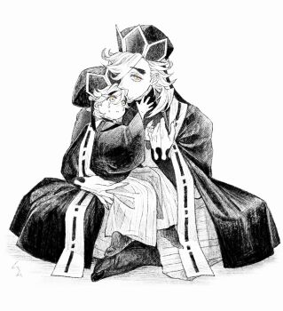 1boy aged_down blonde_hair child commentary_request david_panty douma_(kimetsu_no_yaiba) hair_between_eyes highres kimetsu_no_yaiba long_hair long_sleeves male_focus patterned_hair red_shirt shirt solo