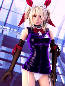 1girl 3d black_gloves blonde_hair blue_eyes bow bowtie choker elbow_gloves female_focus garter_straps gloves highleg highleg_panties incise_soul lace lace-trimmed_gloves lace-trimmed_panties lace_trim lingerie m-rs panties ribbon rukia_(incise_soul) solo underwear white_panties