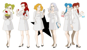 Rule 34 | 1990s (style), 6+girls, :d, ;3, bad id, bad pixiv id, bespectacled, bishoujo senshi sailor moon, bishoujo senshi sailor moon s, blue eyes, blue hair, braid, breasts, cleavage, cyprine (sailor moon), double bun, dropper, eudial (sailor moon), flask, flower, glasses, green eyes, green hair, hair bun, hair ribbon, high heels, lab coat, long hair, magnifying glass, mimete (sailor moon), multiple girls, one eye closed, open mouth, orange eyes, orange hair, plant, potted plant, ptilol (sailor moon), red eyes, red hair, retro artstyle, ribbon, siblings, side braid, side bun, silver hair, single braid, single side bun, sisters, smile, star (symbol), tellu (sailor moon), u lon, viluy (sailor moon), white background, wink, witches 5