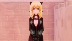 1girl 3d alternate_costume alternate_hairstyle animated blue_eyes bodysuit bouncing_breasts breasts cleavage gloves hair_ribbon highres jiggle large_breasts legs looking_at_viewer neptune_(series) no_bra ponytail ribbon smile sound tagme thighs unzipped vert_(neptunia) video