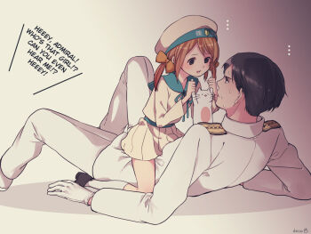 Rule 34 | ..., 10s, 1boy, 1girl, admiral (kancolle), assertive female, batsubyou, black hair, brown hair, cat, deco, deco (geigeki honey), error musume, girl holding a cat (kancolle), girl on top, hard-translated, kantai collection, looking at another, military, military uniform, naval uniform, sailor, short hair, size difference, skirt, sweat, third-party edit, translated, twintails, you gonna get raped