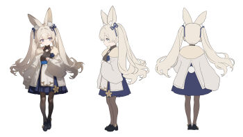 Rule 34 | 1girl, absurdres, animal ears, commentary, eco 376124, highres, long hair, multiple views, original, pantyhose, rabbit ears, rabbit girl, rabbit tail, simple background, tail, twintails, white background