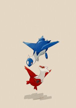absurdres claws commentary_request dragon full_body gen_3_pokemon highres latias latios legendary_pokemon nintendo no_humans open_mouth pokemon pokemon_(creature) pokemon_focus red_eyes simple_background smile wings yellow_eyes zozozoshion