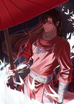 Rule 34 | 1boy, beads, belt, black hair, black nails, bracelet, braid, bug, butterfly, butterfly necklace, chinese clothes, closed mouth, earrings, eyepatch, hair beads, hair ornament, hair ribbon, hanfu, highres, holding, holding umbrella, hua cheng, insect, irutaroo, jewelry, long hair, long sleeves, male focus, mandarin collar, nail polish, necklace, oil-paper umbrella, one eye covered, pants, pointy ears, rain, raining blood, red eyes, red hanfu, red umbrella, ribbon, ribbon braid, shade, side braid, silver belt, silver bracelet, silver necklace, single braid, smile, solo, standing, string, string around finger, string of fate, tianguan cifu, twitter username, umbrella, upper body, watermark, white butterfly, white pants, yuanlingpao