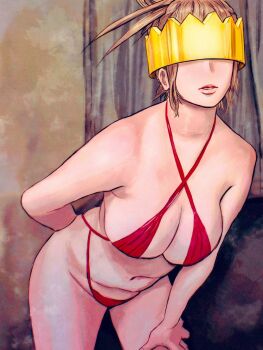 1girl bent_over bikini covered_eyes crown en&#039;en_no_shouboutai groin haumea highres jagdpx lips solo swimsuit tagme