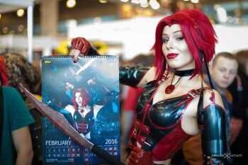 1girl bloodrayne bloodrayne_(videogame) breasts cleavage cosplay dhampir half-human monster_girl red_hair undead vampire