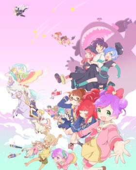 2boys 6+girls akai_meganee akai_meganii black-framed_eyewear black_hat blazer blonde_hair blue_eyes blue_hair blue_jacket blue_skirt bow brown_eyes brown_hair brown_sweater_vest cardigan character_request clenched_hands closed_eyes collared_shirt commentary_request dark-skinned_female dark_skin dorothy_west double_bun dress everyone falulu gaaruru_(pripara) glasses goat gozen_sadako green_eyes green_scrunchie green_shorts hair_bow hair_bun hair_ornament hair_scrunchie hat highres hojo_cosmo hojo_sophy holding_hands horse jacket kiki_ajimi kurosu_aroma long_hair long_sleeves looking_at_viewer machico_maki manaka_laala manaka_laala_(normal) manaka_non manaka_non_(normal) medium_hair midorikaze_fuwari minami_mirei minami_mirei_(normal) multiple_boys multiple_girls nabeshima_chanko neckerchief open_cardigan open_clothes open_jacket open_mouth outstretched_arm paprika_private_academy_school_uniform parted_bangs pink_bow pink_cardigan pink_eyes pink_hair pink_neckerchief pink_shirt pretty_series pripara purple_hair ran-tan_(pripara) reaching reaching_towards_viewer red_hair red_neckerchief reona_west riding sailor_collar sailor_dress school_uniform scrunchie semi-rimless_eyewear shikyoin_hibiki shiratama_mikan shirt short_hair shorts side_ponytail skirt smile sweater_vest taiyo_pepper toudou_shion tsukikawa_chili tsukikawa_chili_(normal) under-rim_eyewear unicorn unicorn_(pripara) vest white_sailor_collar white_shirt yellow_dress yellow_eyes yellow_vest