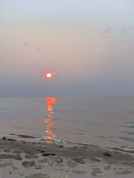 absurdres beach commentary highres horizon landscape no_humans original outdoors painterly reflection reflective_liquid scenery shore sunset surf symbol-only_commentary twulfs