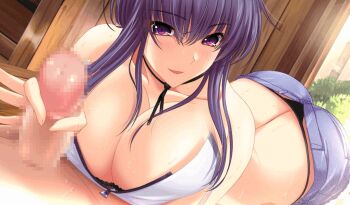 1boy 1girl animated animated_gif ass atelier_kaguya back black_bra black_panties blouse blue_shorts blush bra bra_peek breasts bursting_breasts butt_crack censored cleavage closed_mouth collarbone denim denim_shorts erection girl_on_top hair_between_eyes hetero huge_breasts jd_onsen._eroero_dynamite_joshi_daisei_to_no_onsen_seikatsu lace lace-trimmed_bra lace_trim large_breasts long_hair looking_at_viewer lying lying_on_person masturbation midriff on_person on_stomach open_mouth panties panty_peek panty_straps penis purple_eyes purple_hair rubbing sauna shirt short_shorts shorts smile steam tachibana_fuuka thong top-down_bottom-up underwear whale_tail_(clothing) white_shirt yoppy