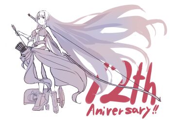 Rule 34 | 1girl, absurdres, archery, arrow (projectile), bikini, breasts, full body, greyscale, highres, kantai collection, kyuudou, long hair, machinery, medium breasts, monochrome, neve (morris-minicooper), quiver, sarong, shoukaku (kancolle), solo, spot color, standing, swimsuit