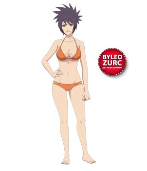 1girl barefoot bra breasts feet leozurcxxx mitarashi_anko naruto_(classic) naruto_(series) panties short_hair smile solo swimsuit underwear
