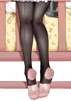 Rule 34 | 1girl, absurdres, baby bottle, black hat, black pantyhose, blue archive, bottle, chinese commentary, commentary request, crib, exianble, feet, flower, frills, hanging legs, hat, hat flower, highres, leg focus, legs, lower body, mari (blue archive), mari (idol) (blue archive), no shoes, pantyhose, soles, solo, stirrup legwear, toeless legwear, top hat, variant set, white background