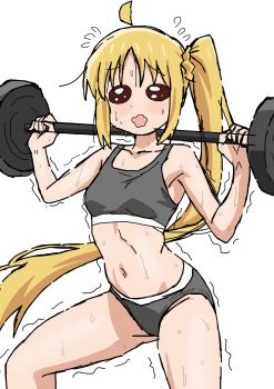absurdres artist_request bocchi_the_rock! exercising highres ijichi_nijika midriff tagme toned weightlifting