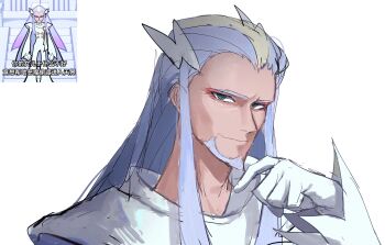absurdres angel beard blue_eyes facial_hair gloves grey_hair highres jumpsuit long_hair looking_at_viewer male_focus panty_&amp;_stocking_with_garterbelt ramie_(psg) ray5green reference_inset sketch smile very_long_hair white_gloves