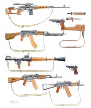 Rule 34 | 2018, ak-74, aks-74u, assault rifle, bayonet, combat knife, dated, dragunov svd, from side, gun, gun sling, handgun, hashtag-only commentary, horikou, kalashnikov rifle, knife, light machine gun, machine gun, makarov pm, object focus, original, rifle, rocket launcher, rpg, rpg-7, rpg (weapon), rpk-74, scope, sheath, sniper rifle, stechkin aps, weapon, weapon focus