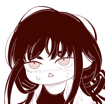 1girl chainsaw_man chibi chibi_only deer60868637 facial_scar jacket long_hair looking_at_viewer monochrome open_mouth ringed_eyes scar scar_on_cheek scar_on_face scar_on_nose shirt solo sweatdrop triangle_mouth yoru_(chainsaw_man)