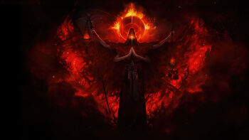 absurdres crown dark fire highres non-web_source path_of_exile searing_exarch solo weapon