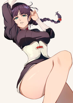 1girl black_hair bleach braid braided_ponytail breasts green_eyes ibaraki_shun kurotsuchi_nemu large_breasts long_hair solo