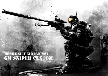 aiming beam_rifle bipod building cable character_name commentary damaged debris dirty energy_gun english_commentary english_text gm_sniper_custom gundam gundam_msv kneeling mecha mobile_suit original radio_antenna realistic redesign robot science_fiction scope signature smoke sniper suppressor taka-f weapon window