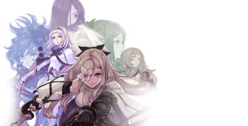 6+girls blue_hair breasts cleavage drag-on_dragoon drag-on_dragoon_3 five_(drag-on_dragoon) flower flower_eyepatch flower_over_eye four_(drag-on_dragoon) fujisaka_kimihiko gauntlets green_hair hair_flower hair_ornament mikhail_(drag-on_dragoon) multiple_girls official_art one_(drag-on_dragoon) pink_eyes prosthesis purple_hair ribbon silver_hair sword tattoo three_(drag-on_dragoon) two_(drag-on_dragoon) weapon zero_(drag-on_dragoon)