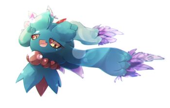 beads colored_sclera commentary_request fang flutter_mane full_body gorilla_(bun0615) nintendo no_humans open_mouth pokemon pokemon_(creature) pokemon_focus red_sclera simple_background skin_fang solo tongue white_background yellow_eyes