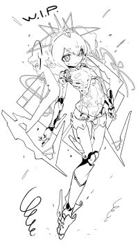 1girl android expressionless flat_chest full_body highres jnt joints long_hair mechabare monochrome original robot_joints solo thigh_gap twintails unfinished