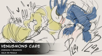 1girl blindfold blonde_hair breasts couple digimon digimon_story:_time_stranger hangyomon highres long_hair polygonheart sex sharp_teeth teeth venusmon